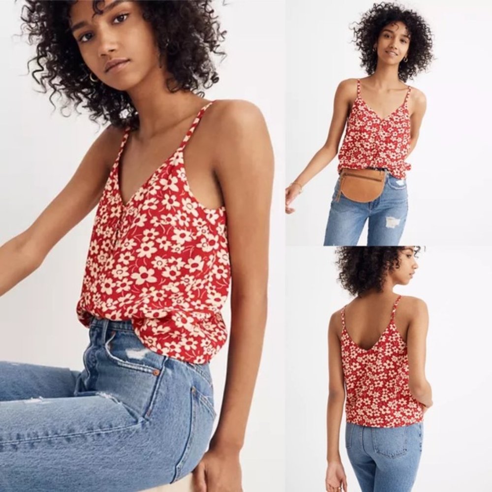 Madewell Button Down Tank Cami in Red Floral 2